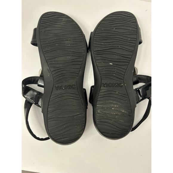 Vionic Size 11 Black Farra Silver Disc Trim T Strap Sandals Shoes Adjustable - Picture 8 of 8